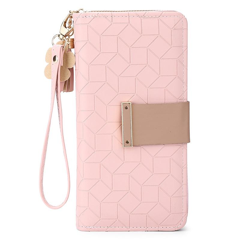 IELGY Women's Pink Wallet Long Section Large Capacity Rhombus