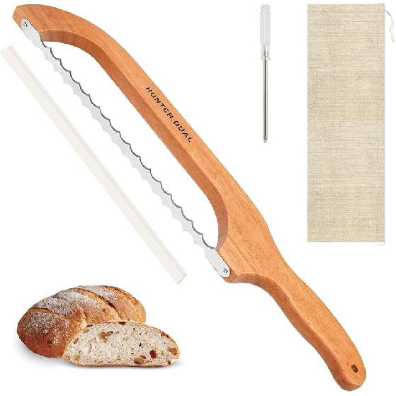 Bread Knife for Homemade Bread, 16  Sourdough Bread Slicer, Bow Saw Cutter with Double-sided Blades for Easy Cutting, Orange