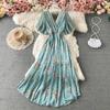 Women's V Neck Floral Chiffon Maxi Dress High Waist A-Line Casual Dress for Summer Vacation