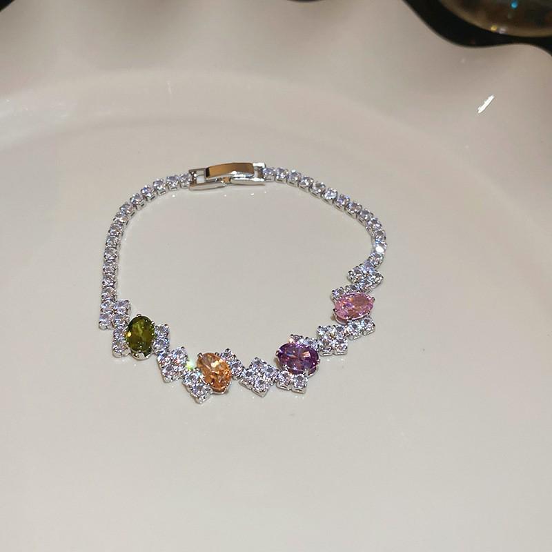 Pulsera coreana ajustable de flor de rombo de circón - Joyería elegante y versátil para mujer
