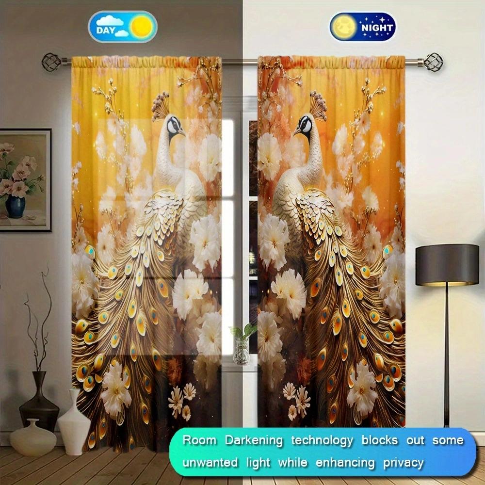 Luxury Style Peacock Printed Curtain for Home Decor - Rod Pocket Window Treatment for Bedroom   Kitchen   Living Room