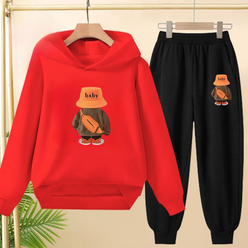 Suit Hoodie, "Baby Boy", Suitable for Boys and Girls Aged 3 to 12. Its Features Are Pink, White and Blue Tops and Trousers