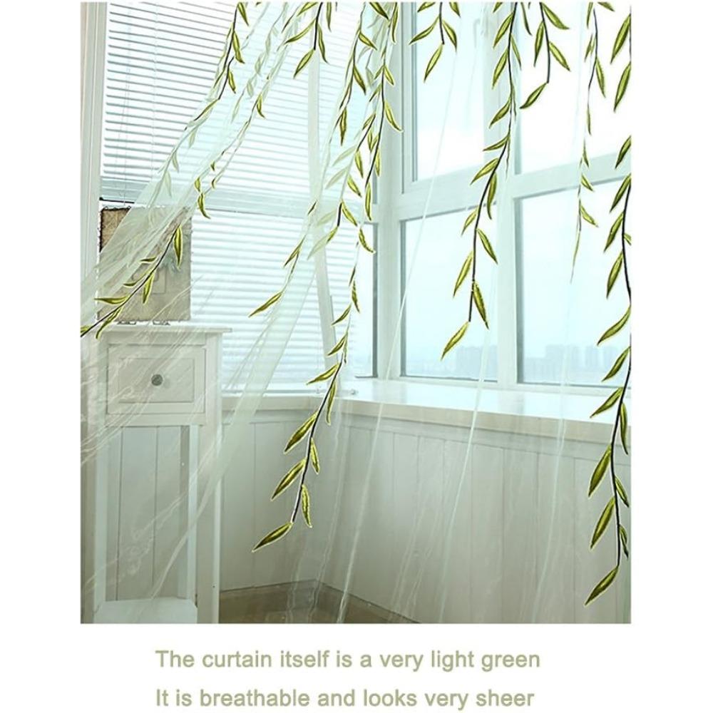 Pieces Window 2 Willow Leaf Curtain Voile Tulle Room Salix Leaf Sheer Vine Drapes Curtain Willow Leaf Curtain For Living Room Bedroom Balcony