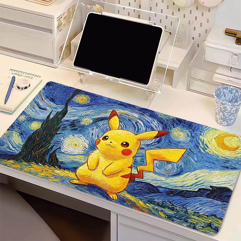 Mouse Pad Gamer Extended Desk Mat PC Computer Keyboard Pad Pokemon Gaming Accessories Pikachu Starry Night oil painting Mousepad