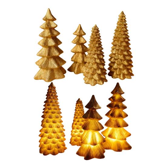 4 Pcs Light Up Christmas Tree Figurines Resin Christmas Tree Tabletop Decoration for Holiday Mantel Desk Centerpiece