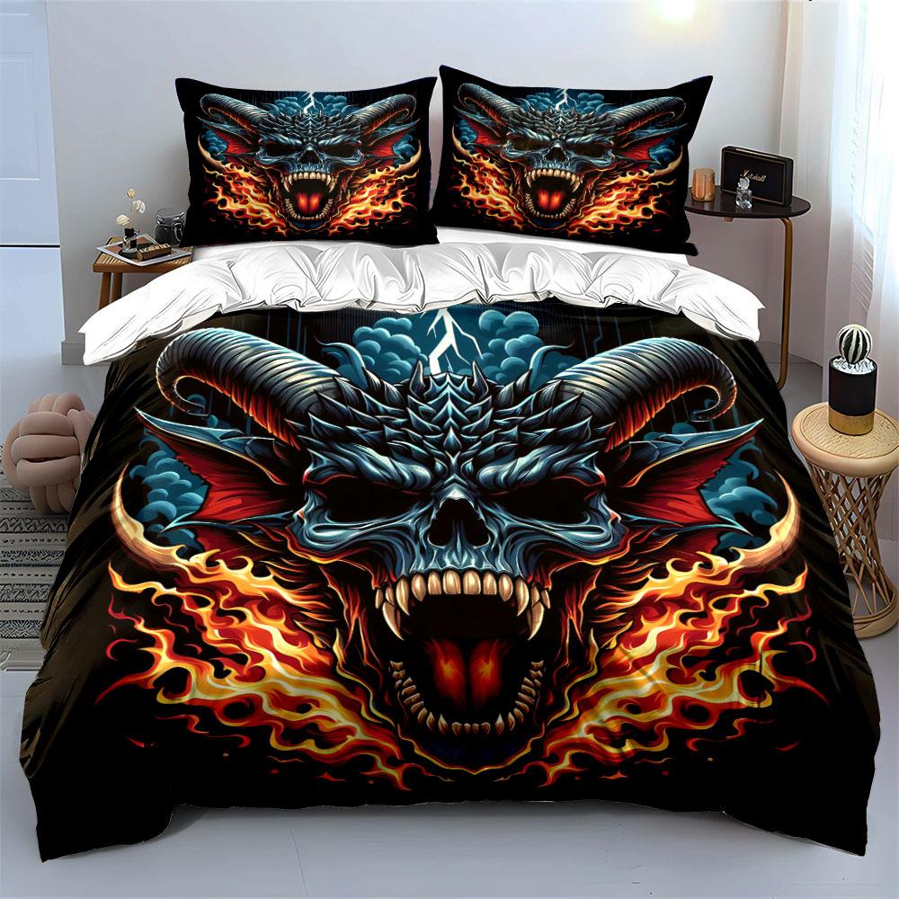 "Fire Skull Art Decor Set" Soft Skin-Friendly Bedding Set Includes 1 Duvet Cover And 2 Pillowcase Gift