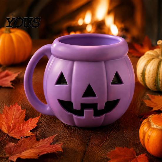 Funny Pumpkin Kitchen Organizer Halloween Ice Cream Cup with Spoon, Keeps Hands Warm Dessert Holder Cup, PLA Creative Sleeve for Home Party