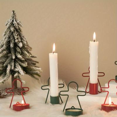 1Pcs Gingerbread Man Candlestick Ornament Christmas Theme Holiday Atmosphere Mini Candle Holder, Suitable for Home Holiday Party Decoration