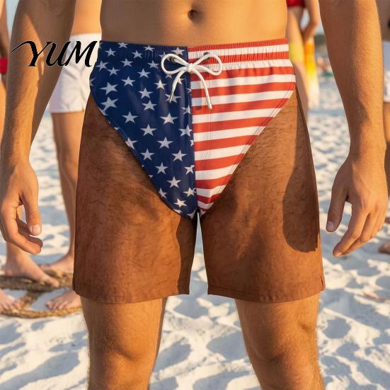 Creatief Cadeau voor Mannen Grappige Patriottische Korte Broek, Amerikaanse Sterren en Strepen Zwembroek, Sneldrogend Mannen Elastische Taille Zwembroek Trekkoord Board