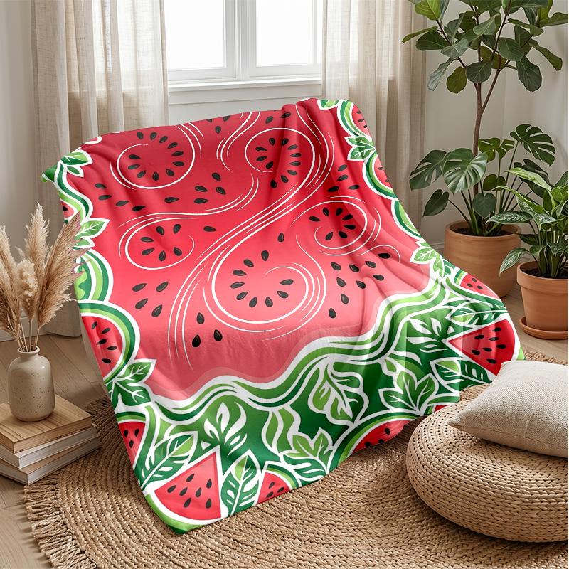 Watermelon Harvest Festival Theme Blanket Lightweight Warm Flannel Blanket Decorative Throw Blanket for Home Decoration
