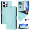 For iPhone 15 Pro Max Case Imprinted Honeycomb RFID Blocking Leather Phone Cover with Strap