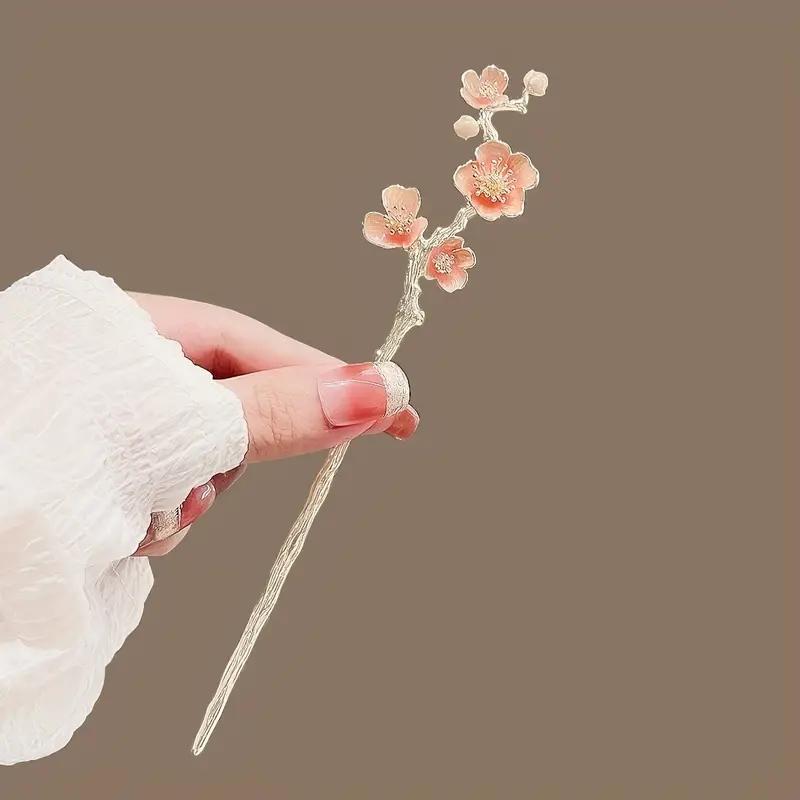 Elegant Cherry Blossom Hairpin Japanese Alloy Hairpin with Pink Floral Design Perfect for High Buns Hanfu Formal Occasions
