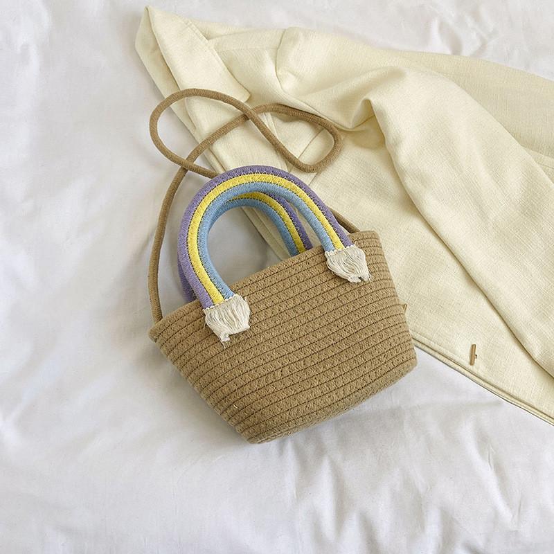 Adorable Rainbow Cloud Tote Bag Handcrafted Cotton Linen Weave Ideal For Beach Getaway