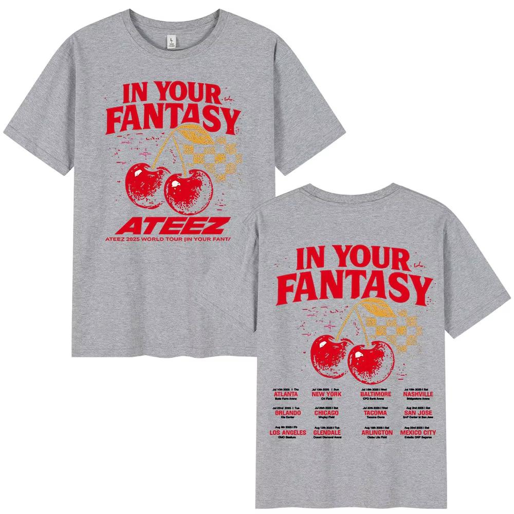 Ateez 2025 World Tour In Your Fantasy Tour Cherry T Shirts Korean Kpop Fashion T-shirt Men's Women Cotton Short Sleeve T-shirts