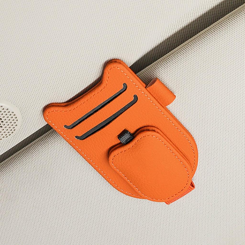 Sunglasses Holder for Car Visor, Magnetic Leather Glasses Eyeglass Clip, With Ticket and Pen Clip
