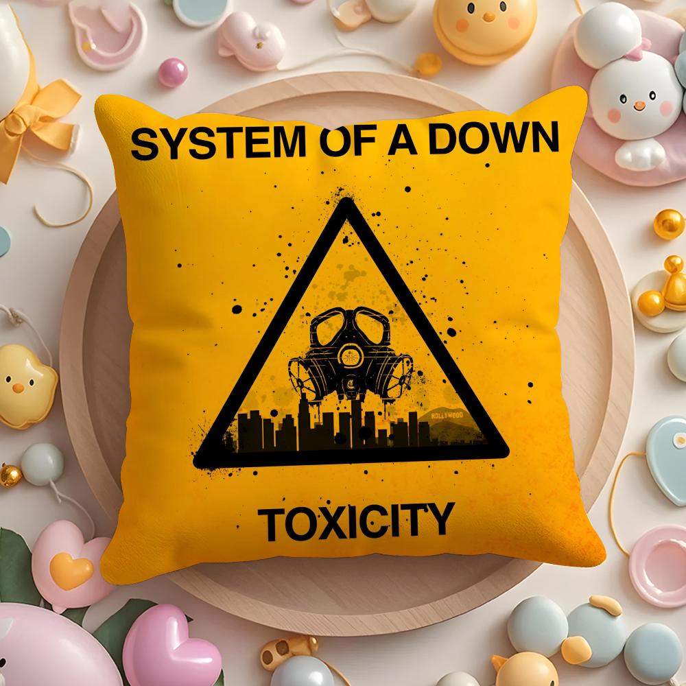 Hot Rock Band S-System Of A Down Cushion Cover Plush Fabric Soft Double-Sided Printed Sofa Pillow Case Colorfast Home Decor