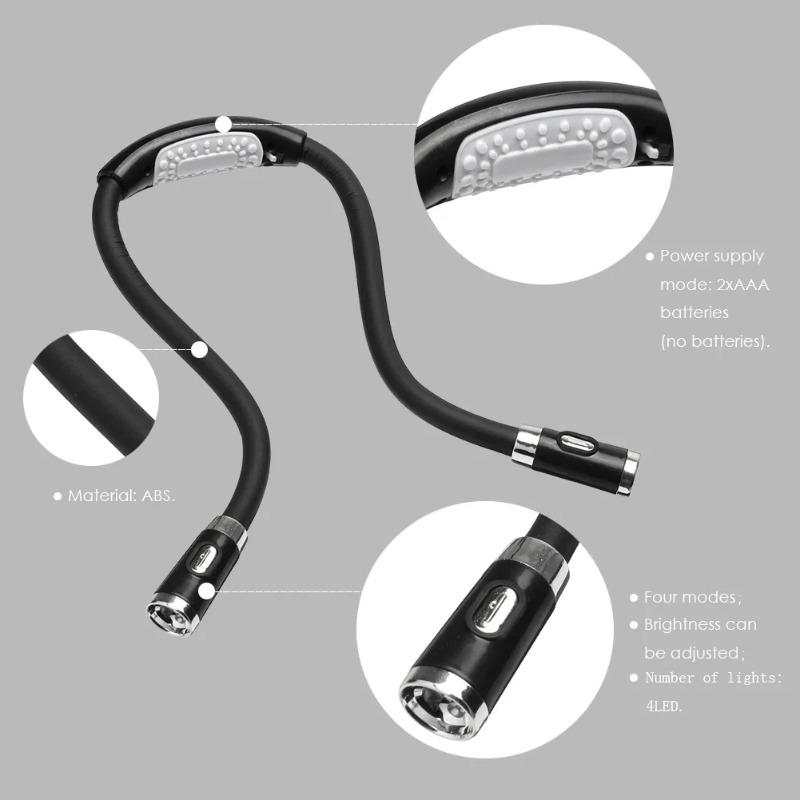 5-1PCS LED Night Light Flexible Handsfree Hug Neck Reading Book Lights Bent Adjusted Freely Flashlight Battery-powered Lamps