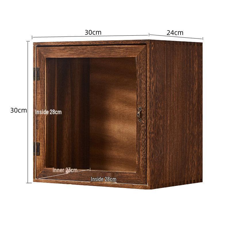 Solid Wood Tea Cup & Teapot Display Cabinet with Dustproof Storage Shelves and Mortise & Tenon Design