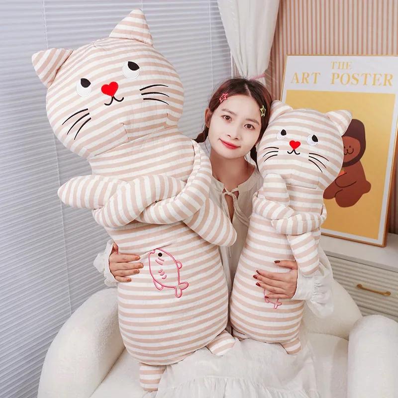 70/110Cm Stripe Cat Plush Stuffed Animals Toy Cat Long Sleeping Pillow For Boys And Girls Children Xmas Birthday Gift