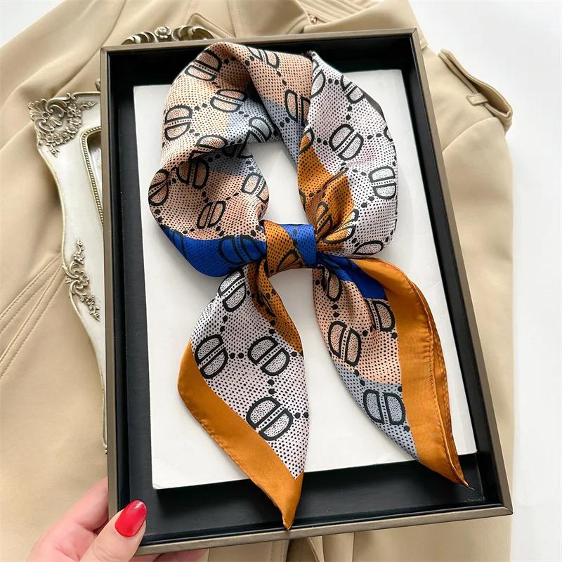 70*70cm Korean Rainbow Silk Square Scarf Women Print Satin Shawl Wrap Hijab Female Bind Hair Band Wrist Luxury Headkerchief