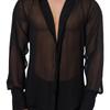 Schwarze durchsichtige Bluse für Herren Netz Durchsichtig Dünn Langarm V-Ausschnitt Revers Stilvolle einreihige Bluse Sexy Basic B