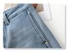 Light Blue Women's High-Waisted Velvet-Lined Banana Jeans, 2024 Autumn/Winter Loose Straight-Leg Style