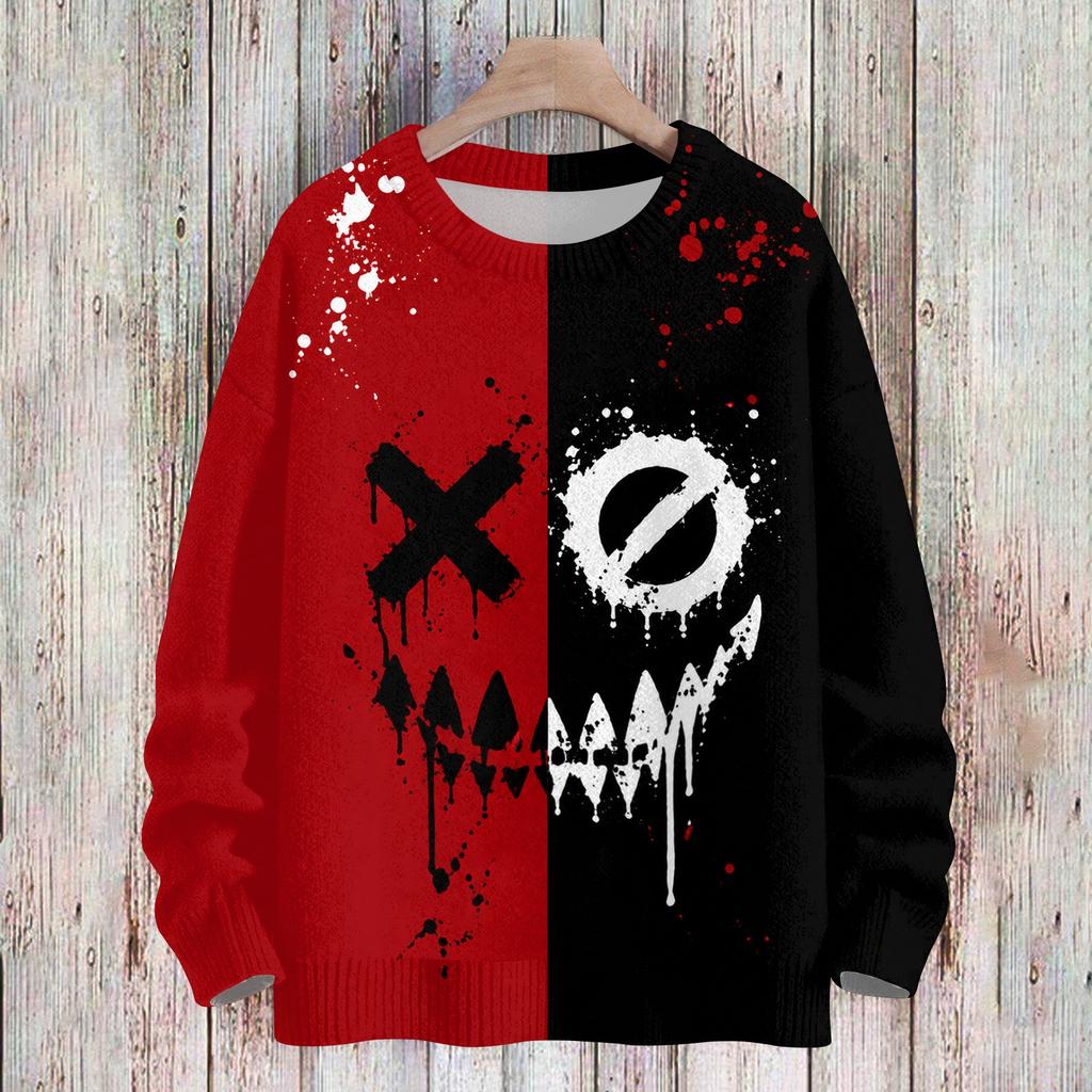 Women's Casual Long Sleeve Halloween Print Round Neck Knit Sweater Top