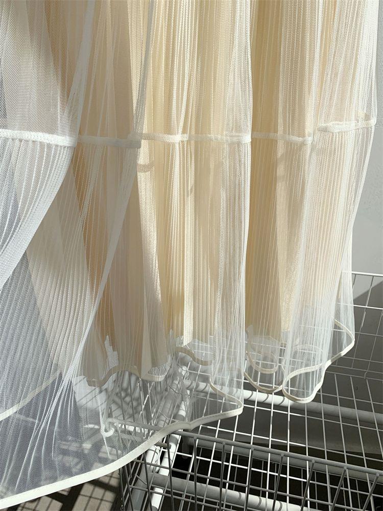 Elegant High-Waist Pleated Mesh Midi Skirt for Women - Summer Style