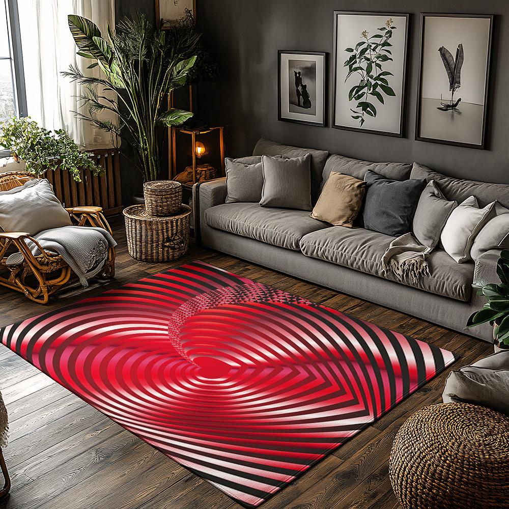 Tuniu Onregelmatig Geometrisch Rood Zwart Tapijt, Moderne Abstracte Vloermat, Tapijt voor Woonkamer Thuis, Antislip Deurmat 50x80cm20x31in