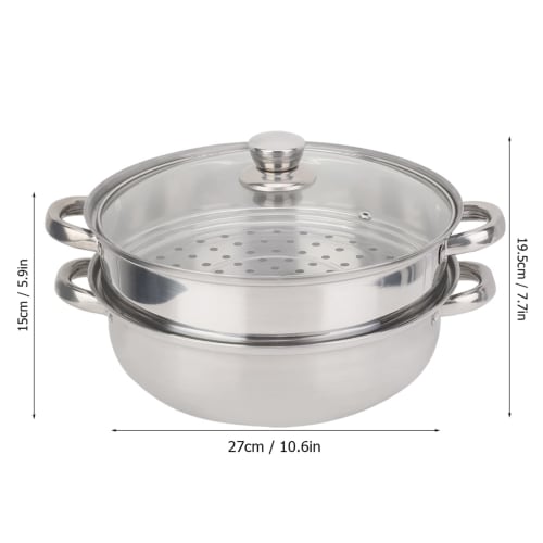 Premium Double Boiler Stackable Steamer Pot, Stainless Steel 2-Tier Vegetable Cooker for Stock, Sauces, and Other Foods