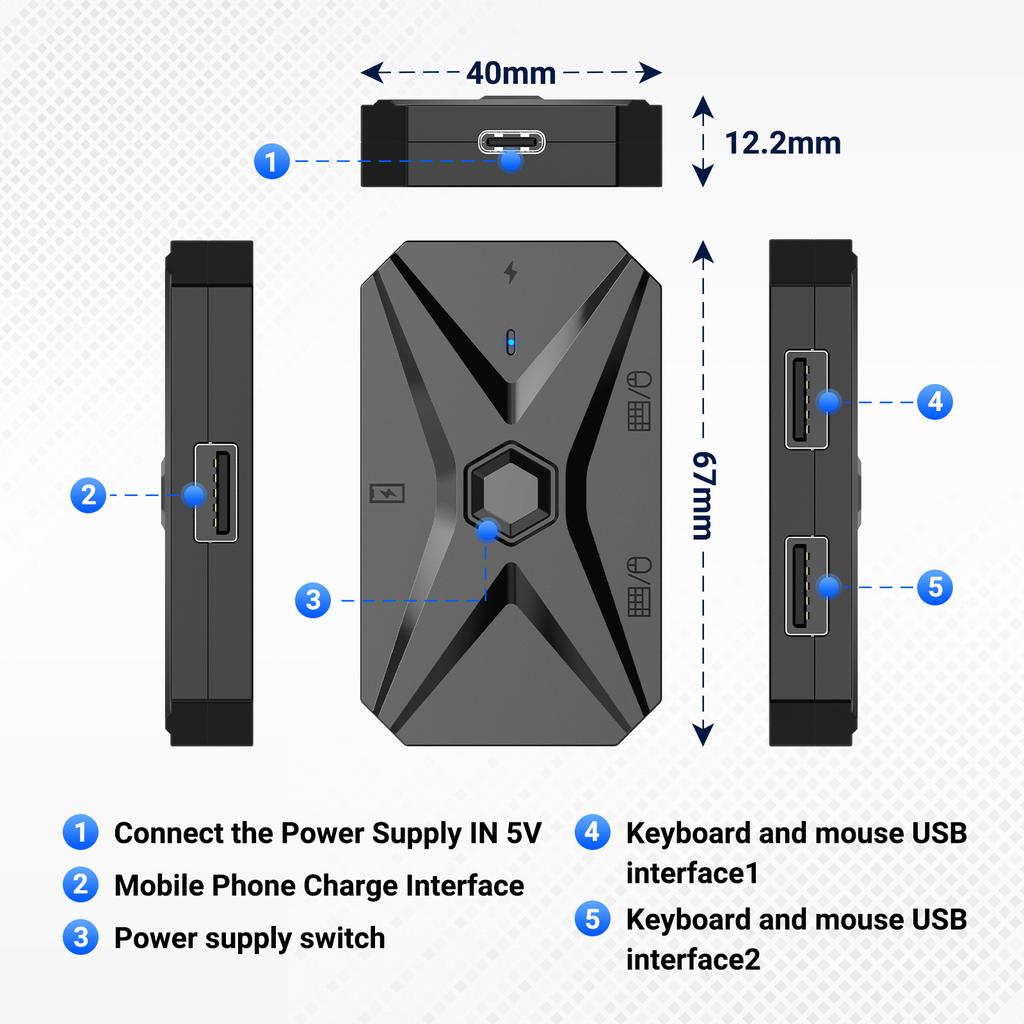 Gamwing M1 Pro+ Adattatore Tastiera Mouse Wireless LED Retroilluminato per Cellulare Android Postura Pistola Pressione per PUBG
