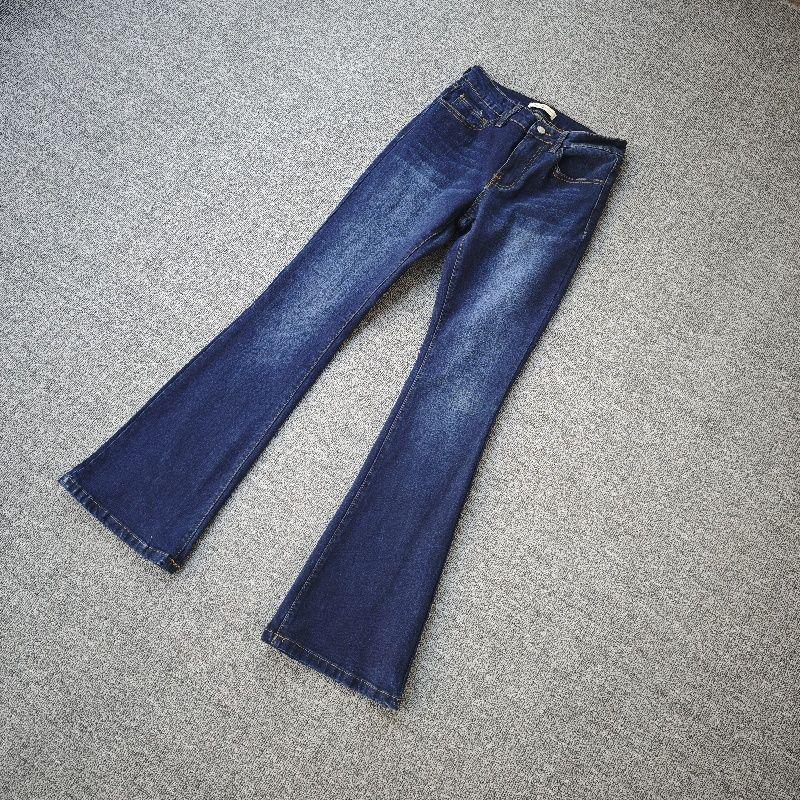 

Fashion Spring & Fall Dark Blue Washed Wear-White Stretch Bootcut Trousers Horn Denim Silm Slimming Hip Raise Women s Pants Dark blue 5
