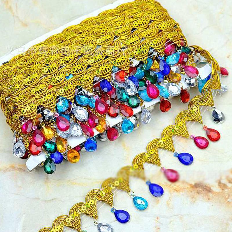 

4.5/9 Meter Bobbin Fringe Lace Rhinestone Braided Ribbons For Sewing Apparel Trims Tassel Dance Costume Decor Accessories 4.5 M
