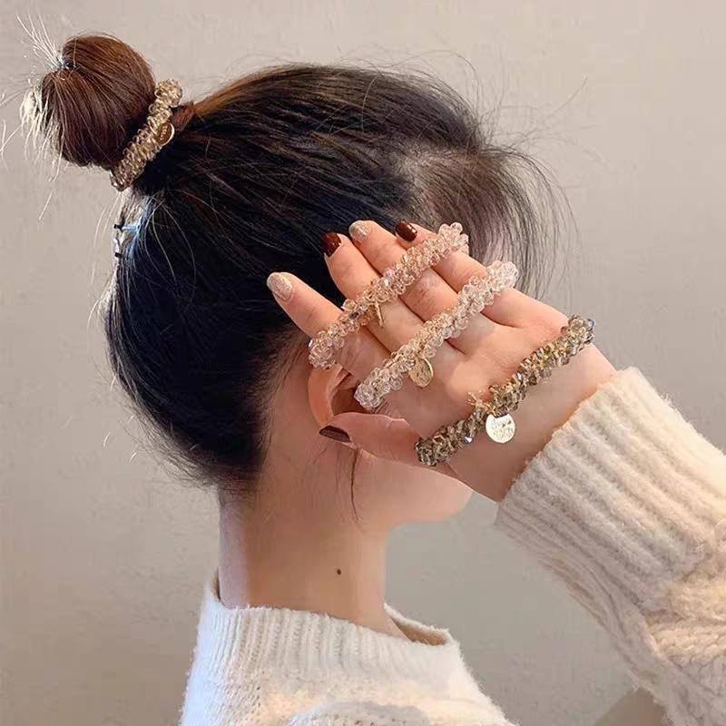 Imitation Pearl Hair Tie, Korean Hair Accessory, Beaded Elastic Band, Women's Hair Tie for Buns, High Elasticity