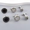 1 Pair Men Cufflinks Polished Smooth Surface Rhinestones Inlaid Rectangle Round Twist Shape Suit Shirt Cufflinks Button Replacement Accessories