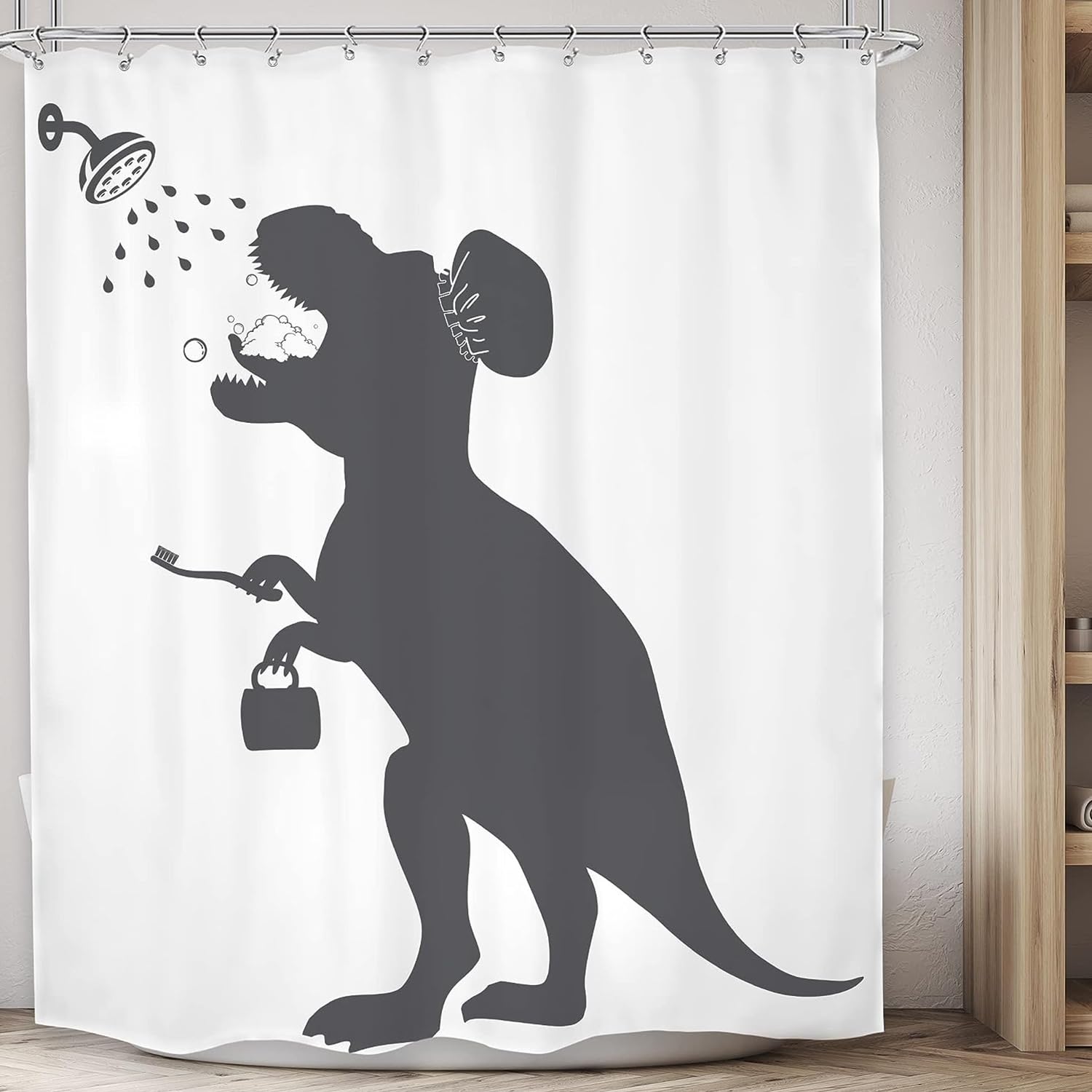 

Funny Lovely Dinosaur Elephant Shower Curtain Cute Animal Take Bath Waterproof Fabric Bathroom Curtain With Hooks Home Decor W60H190(CM)-1 Pcs