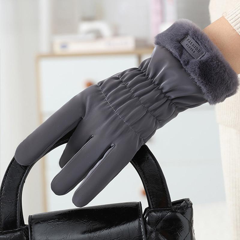 Women Winter Plush Thick Korean Version Cute Anti Cold Snow Gloves with Touch Screen Anti Splash Gloves