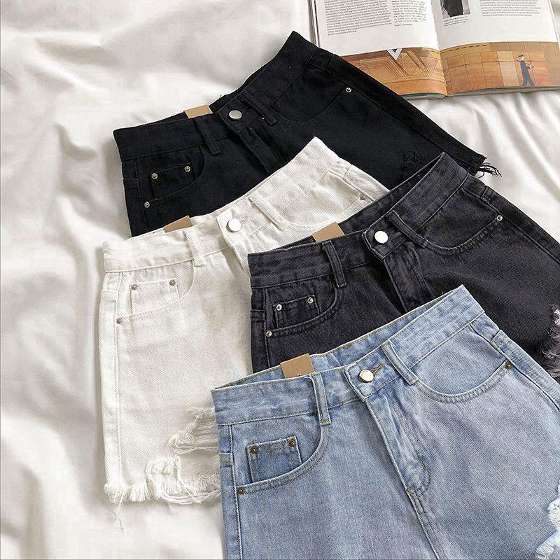 High-Waisted Ripped Denim Shorts for Women - 2025 Summer Korean Style, Wide-Leg, Frayed Hem, Versatile and Trendy