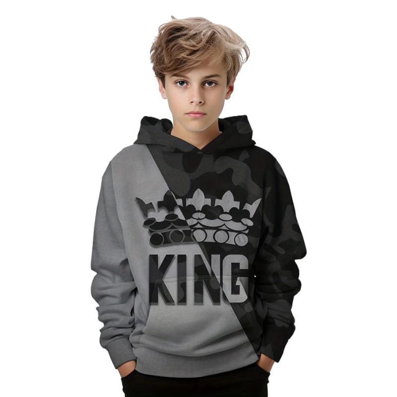 

Осенние 3D Толстовки с принтом Короля, Модные Повседневные Спортивные с Длинным Рукавом для Детей, Мальчиков 150