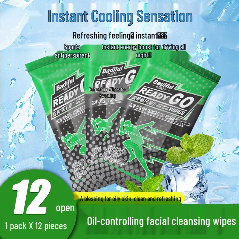 Green Tea Oil-Control Facial Wipes - 80 Pack, Large, Disposable for Students & Sweat Removal