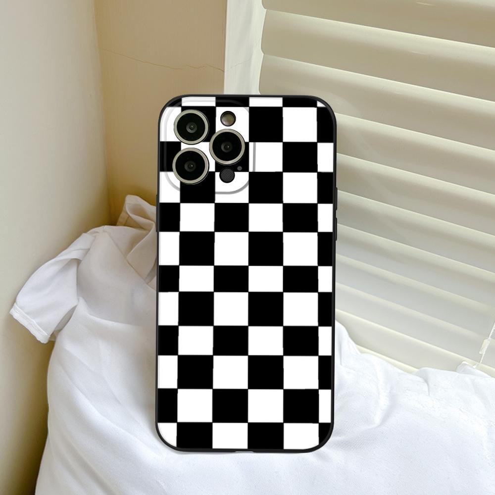 Checker Checked Chess Board Phone Case FOR IPhone 15 14 11 12 Pro 15 16 Plus 13 Pro MAX XR XS Black Soft Covers