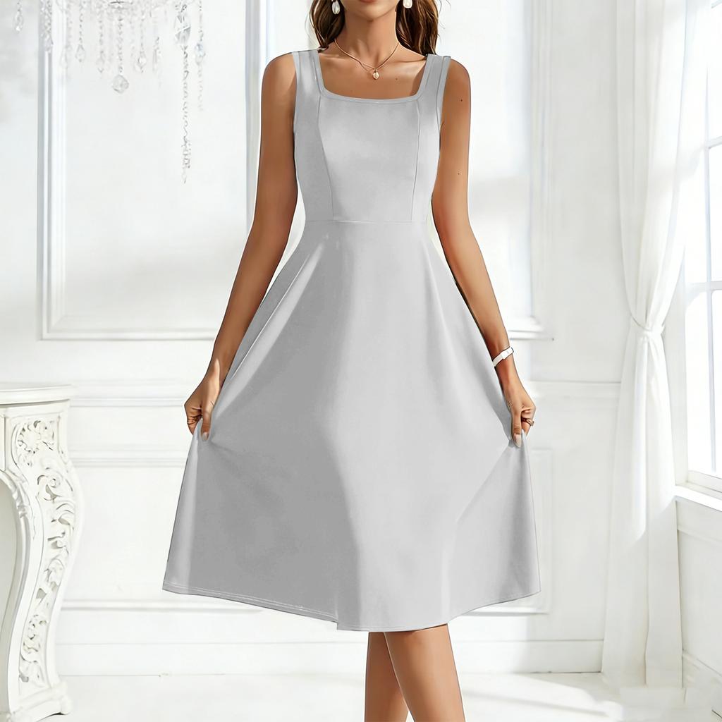 Women's Square Neckline Sleeveless A-line Dress