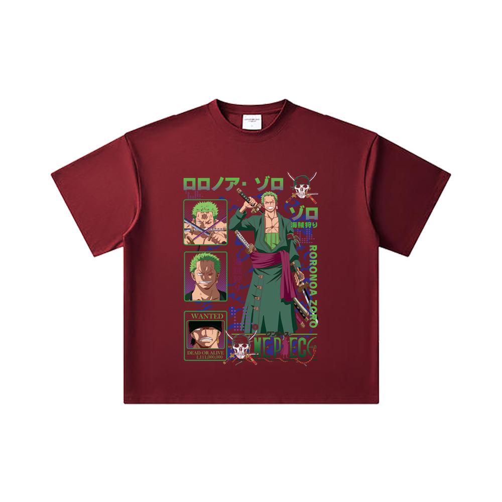 260 GSM Double Yarn 32 Count 100% Cotton One Piece V24 Zoro Print Unisex Heavy Cotton T Shirt
