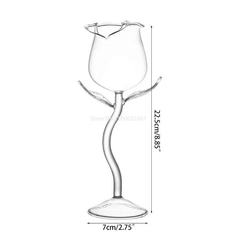 1/2PCS 150ml 5oz Clear Rose Shape Wine Glass with Clear Leaves Cocktail Glass Stemware Gift for Lovers Wedding Table Decor