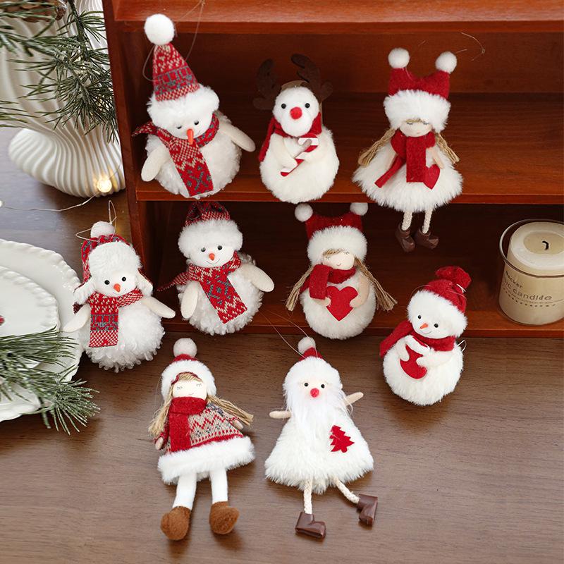 Pluche Sneeuwpop Kerstboomversieringen - Rode & Witte Decoraties voor Boom en Bureau