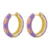 ZHUKOU Retro Little Daisy Hoop Earrings Gold Enamel Hoops Women Colorful Women Round Huggie Earrings VE843