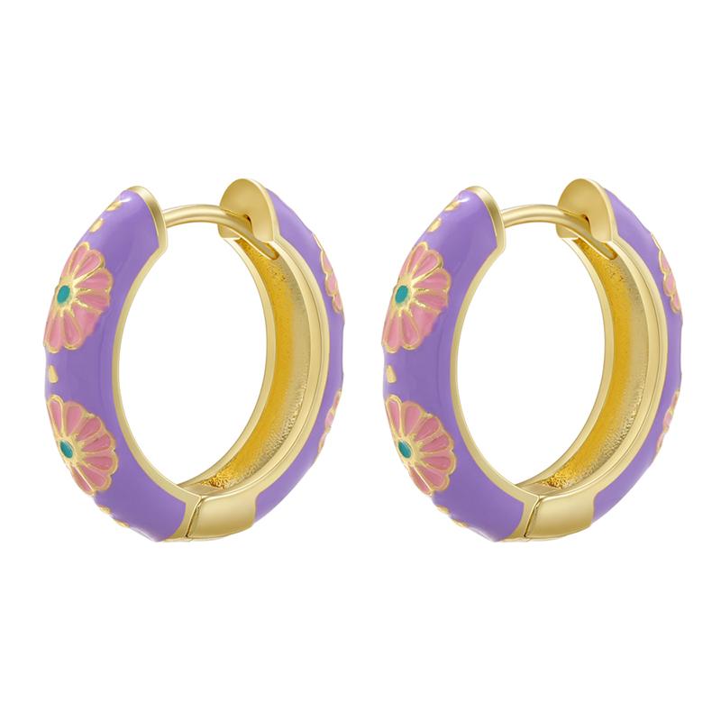 ZHUKOU Retro Little Daisy Hoop Earrings Gold Enamel Hoops Women Colorful Women Round Huggie Earrings VE843