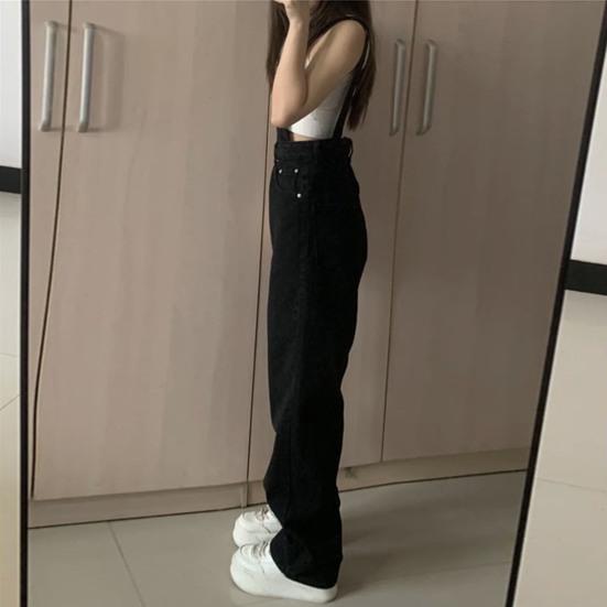 Dámský overal Volný Vintage Jednobarevné Kapsy bez rukávů Vysoký pas Preppy styl Rovné, široké nohavice Streetwear Overaly