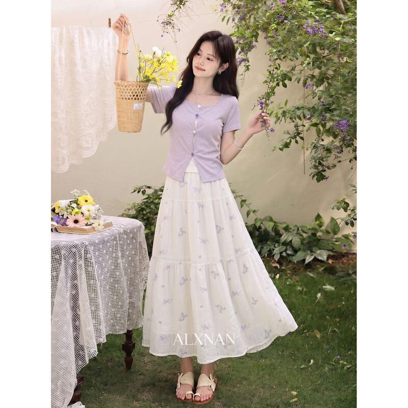 Women s Summer Off-white A-line Maxi Skirt L