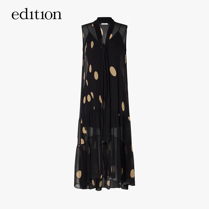 Edition Women's Autumn Pussy-Bow Polka Dot Silk Two-Piece Dress